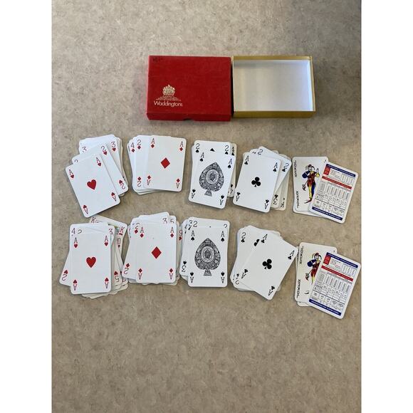 Vtg Waddingtons Playing Cards Velvet Box 54 Card Set Mascot Pencils Case Bridge - Picture 9 of 16